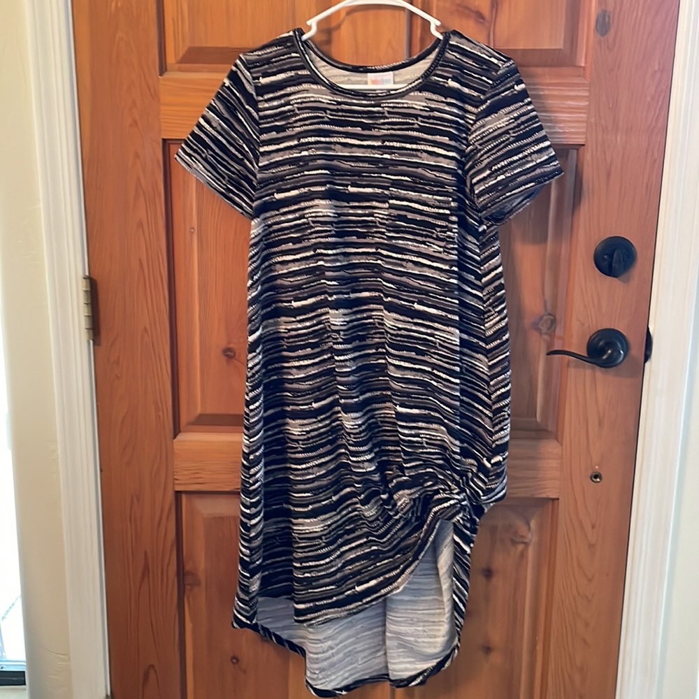 LuLaRoe black/gray/white striped high/low dress - Picture 5 of 8